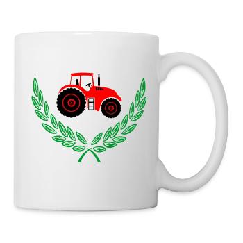 Roter Traktor im Lorbeerkranz - Tasse - Weiß - Rechts