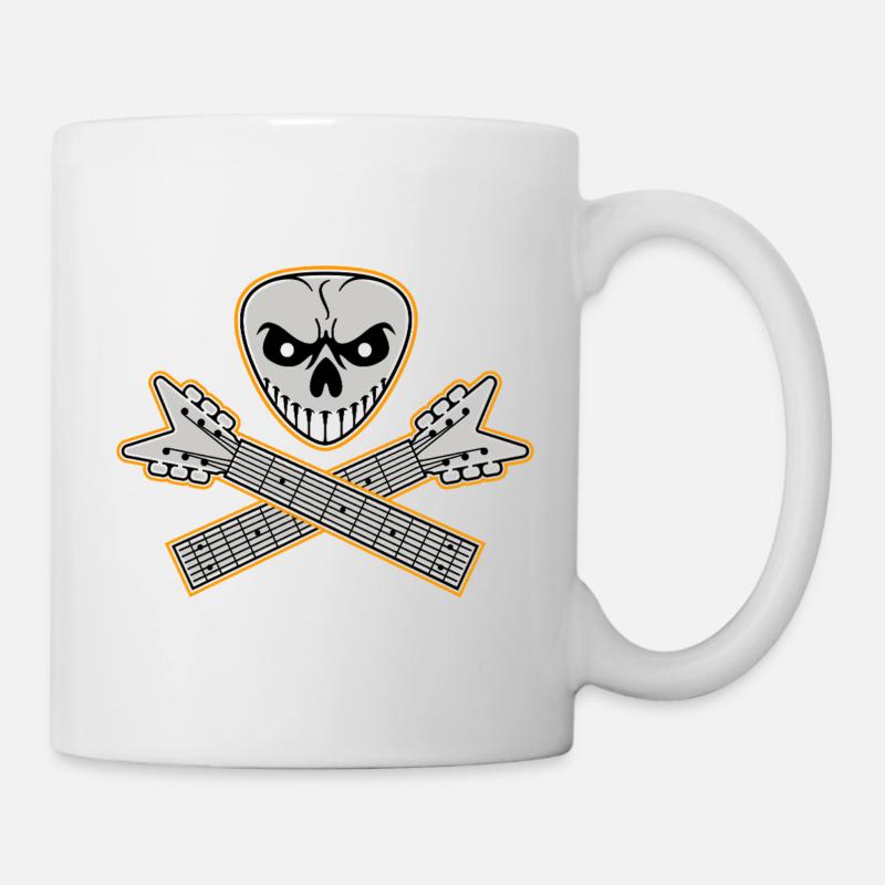 Skull and Crossed Guitars Orange Outline - Mug - white