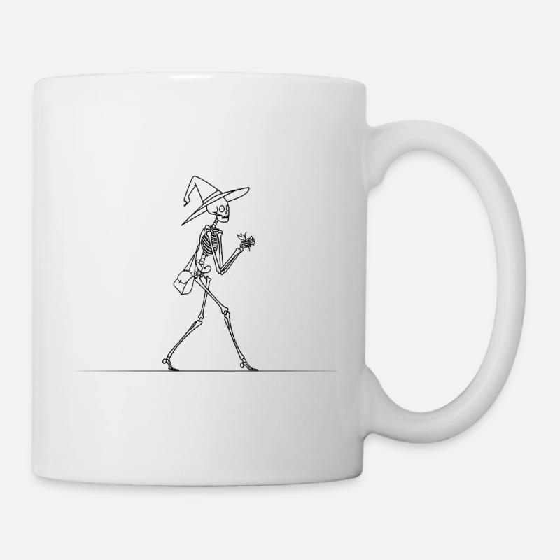 Skeletthexe mit Tasche – Magische Liniengrafik - Tasse - Weiß