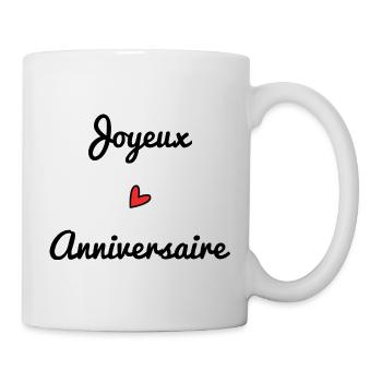 JOYEUX ANNIVERSAIRE. HAPPY BIRTHDAY. COEUR. I LOVE - Mug blanc - blanc - Droite