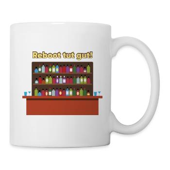 Reboot Bar: Bunte Flaschen - Tasse - Weiß - Rechts