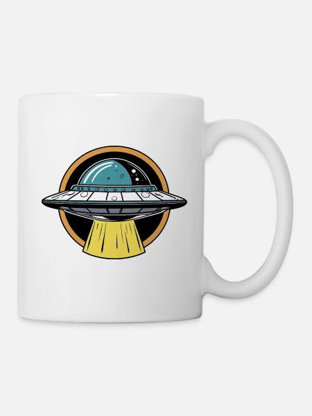 UFO-Lichtstrahl Cartoon - Tasse - Weiß