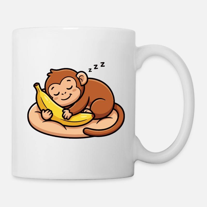 Schlafender Affe mit Banane - Tasse - Weiß