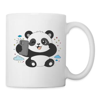 Niedlicher Panda macht Selfie – Lustiges Motiv - Tasse - Weiß - Rechts