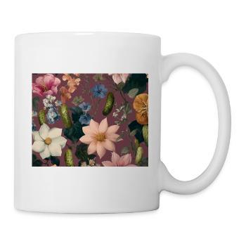 Botanical Pickle Pattern – Floral Cucumber Design - Tasse - Weiß - Rechts