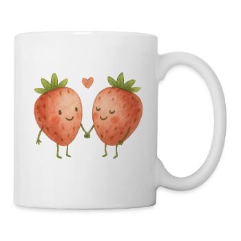 Kuschelige Erdbeeren Liebe Herz Pärchen Paar  - Tasse - Weiß - Rechts