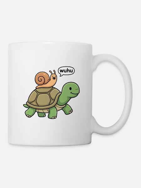 Schildkröte Schnecke Huckepack Rennen - Go Fast - Tasse - Weiß