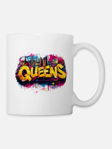 Queens Graffiti Skyline Farbexplosion - Tasse - Weiß