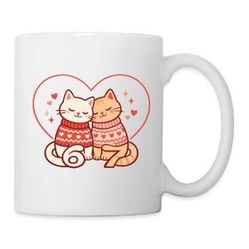 Katzen Valentinstag 67 Six Seven Lustig Niedlich - Tasse - Weiß - Rechts