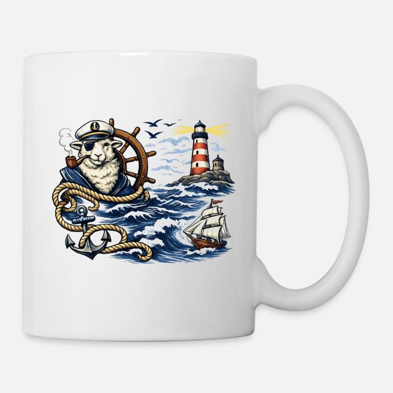 Seefahrer-Schaf im Sturm - Tasse - Weiß