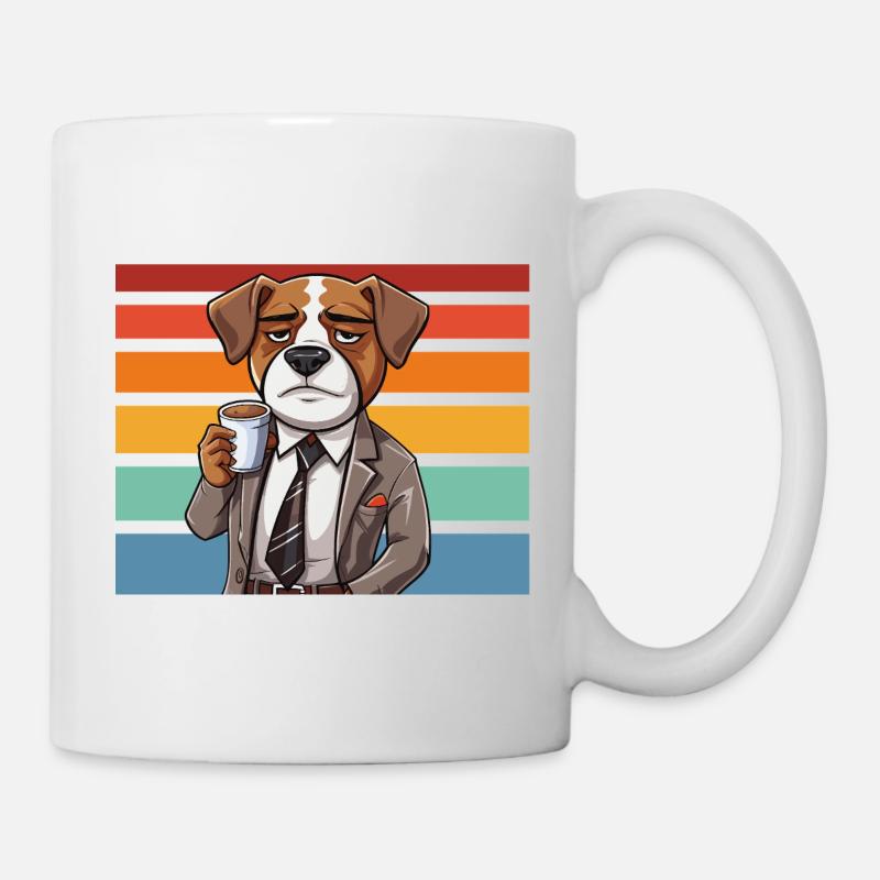 Un chien en costume devant des rayures rétro - Mug blanc - blanc