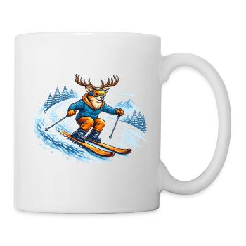 Funny Ski Deer – Comic Winter Sports Motif - Mug - white - Right