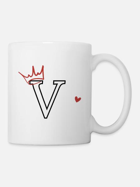 Buchstabe V Kronenherz - Tasse - Weiß