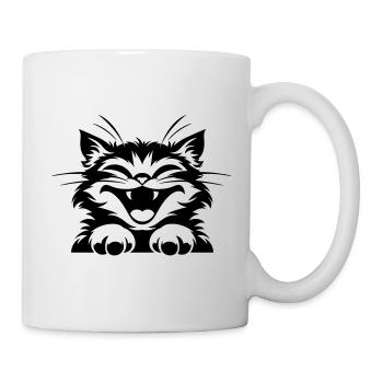 Lachende Katze mit Pfoten: Lustiges Katzen T-Shirt - Tasse - Weiß - Rechts