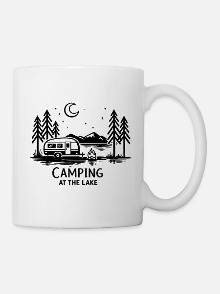 Moonlit Night Camping in the Forest - Mug - white