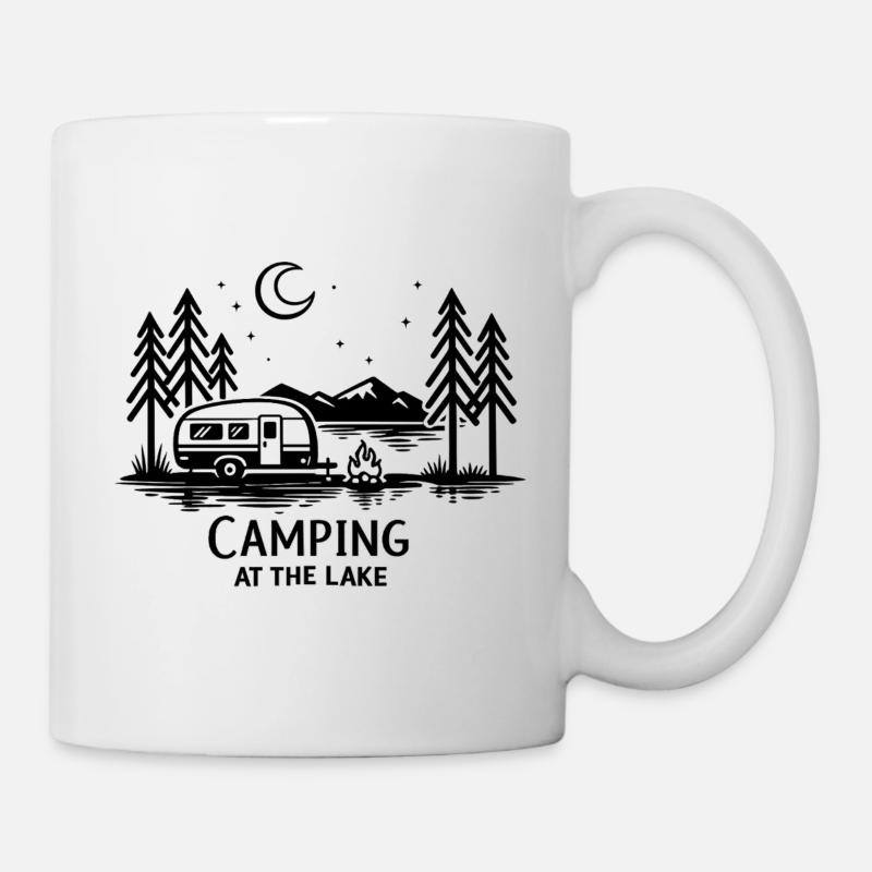 Moonlit Night Camping in the Forest - Mug - white