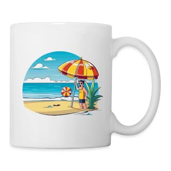 Dessin animé de vacances à la plage avec parapluie - Mug blanc - blanc - Droite
