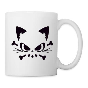 Katzen Totenkopf | Minimal Skull & Bones Motiv - Tasse - Weiß - Rechts