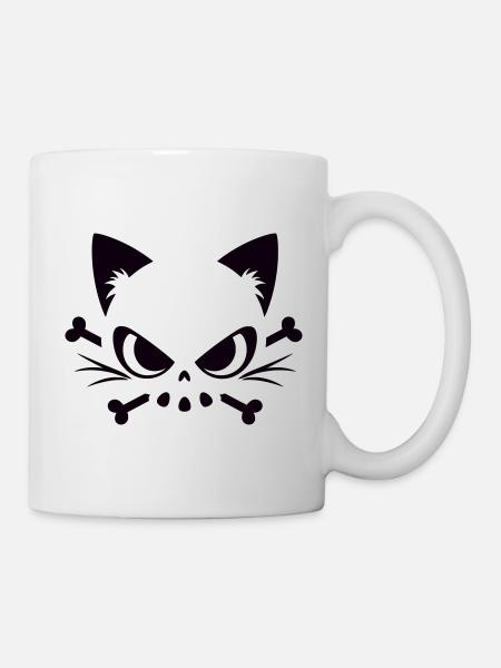 Crâne de chat | Motif minimaliste de Skull & Bones - Mug blanc - blanc