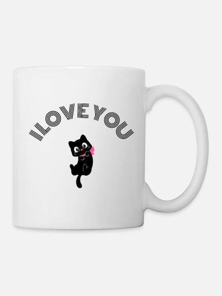 Adorable Chat Noir Rétracte Nœud Rose Rose Valentine - Mug blanc - blanc