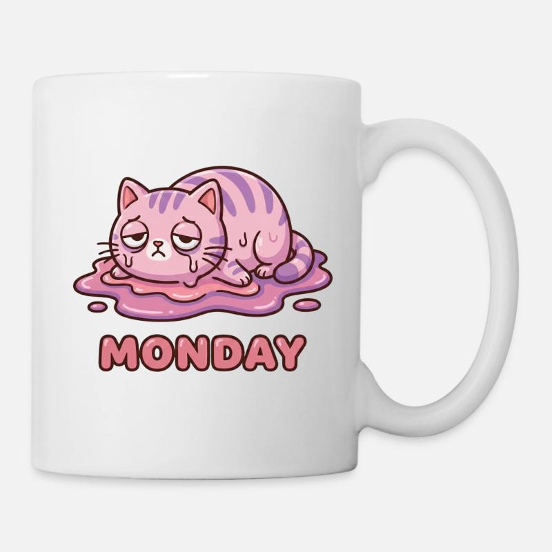 I Hate Mondays - Cute Exhausted Kitty - Mug - white