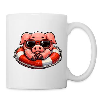 Cool pig in a lifebuoy - Mug - white - Right