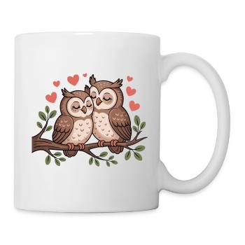 Les hiboux aiment les amoureux doux fleurs-cœur colorés - Mug blanc - blanc - Droite