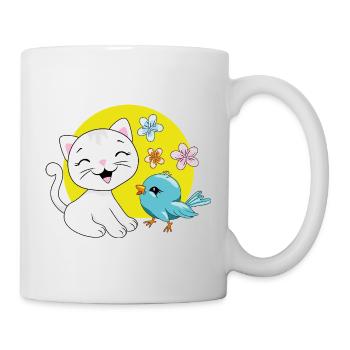 Le chaton blanc et l’oiseau bleu - Mug blanc - blanc - Droite