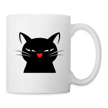 Cute Cat Face with Red Heart Nose | Line Art Cat - Tasse - Weiß - Rechts