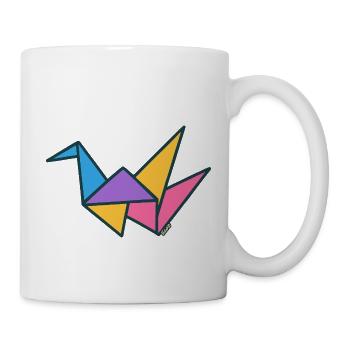 Bunter Origami-Kranich - Tasse - Weiß - Rechts