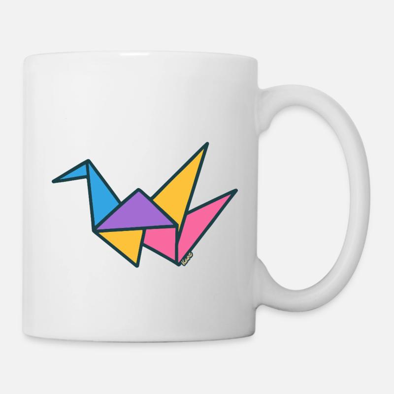 Bunter Origami-Kranich - Tasse - Weiß