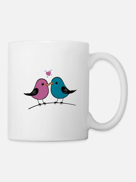 Les oiseaux embrassent avec le cœur - Mug blanc - blanc