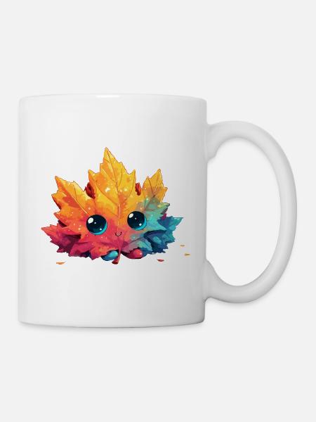 Kunterbuntes Herbstblatt Kawaii - Tasse - Weiß