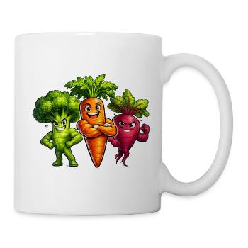 Strong vegetable team – broccoli, carrot & beetroot - Mug - white - Right
