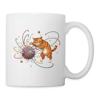 Cat game with colorful yarn ball - Mug - white - Right
