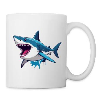 Fröhlicher weißer Hai Spritz Effekt Maritim Motiv - Tasse - Weiß - Rechts