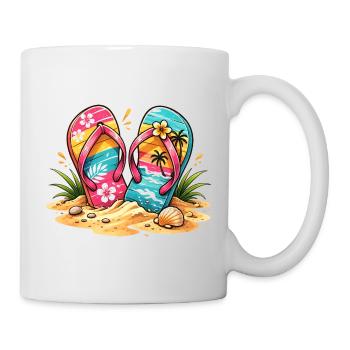 Illustration des tongs sur la plage - Mug blanc - blanc - Droite