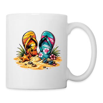 Illustration des tongs sur la plage - Mug blanc - blanc - Droite