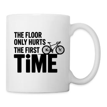 Künstlerisches Radfahren auf dem Boden tut nur beim ersten Profi schmerzhaft - Tasse - Weiß - Rechts