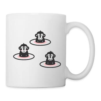 Trois singes des neiges japonais en onsen, rose - Mug blanc - blanc - Droite