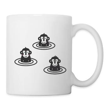 Three Japanese snow monkeys l macaques in onsen l black - Mug - white - Right