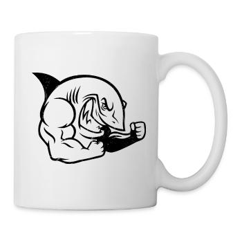 Muscular Shark Bodybuilder Workout Silhouette - Mug - white - Right