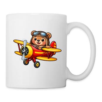 Pilot Gift Shirt – Cute Bear on the Plane - Mug - white - Right