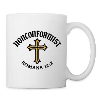 Anticonformiste Chrétien Romains 12:2 Croix d'Or - Mug blanc - blanc - Droite