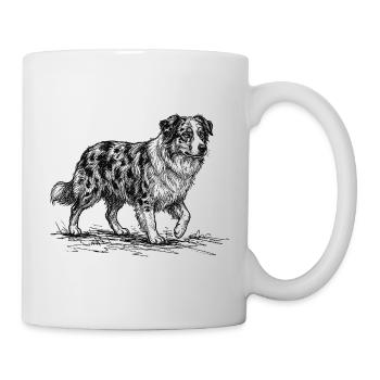 Australian Shepherd Sketch – Hund Design - Tasse - Weiß - Rechts