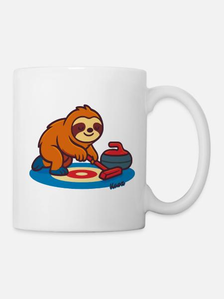 Rollend Faultier auf Besen - Tasse - Weiß