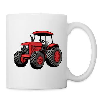 Roter Traktor Cartoon – Landwirtschaftsstil - Tasse - Weiß - Rechts