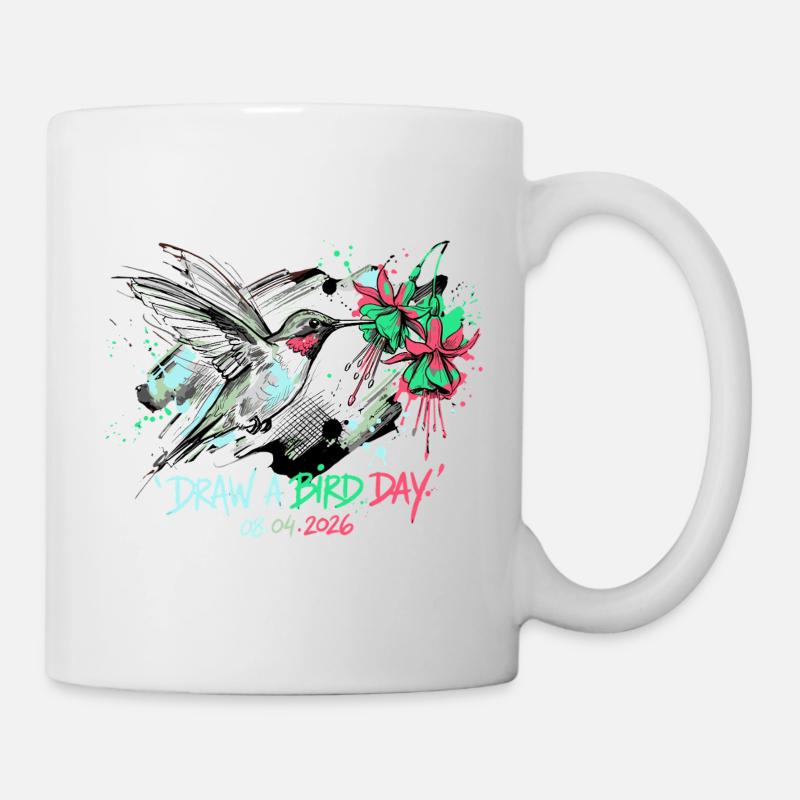 Hummingbird Ink Splash with Flowers - Mug - white