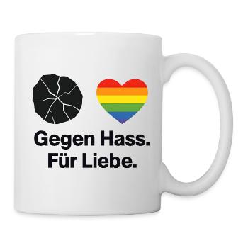 Liebe statt Hass Regenbogen Herz Spruch - Tasse - Weiß - Rechts