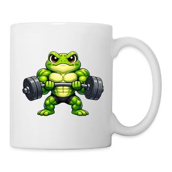 Strong frog with dumbbell cartoon - Mug - white - Right